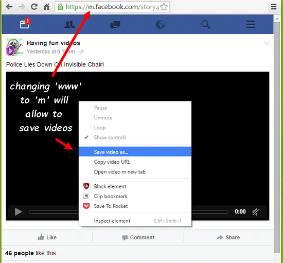 save facebook video ctrl u