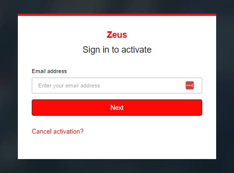 Zeus Sign in to Activate